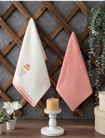 Resim 2 Li Mutfak Havlusu Somon Rengi Dondurma Nakışlı Somon 