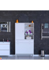 Resim Eliusta Mira Dolap 6 Bölme Çok Fonksiyonlu Banyo Dolabı 90 Cm Beyaz Sepetli Dolap 90x171x32,5 Cm Organizer Beyaz 