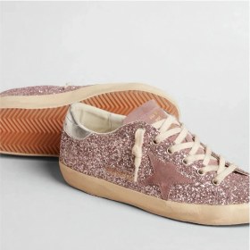 Resim Golden Goose - Super Star Pink Glitter With Suede Star - Pembe Simli - Kadın Sneaker 