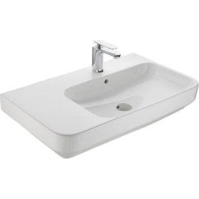 Resim Kale Fold 80 cm Etajerli Lavabo Armatür Delikli 
