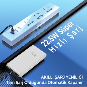 Resim Bix BXPB107 10000MAH 20W Pd Type-C ve Usb-A Scp 22.5W Qc 3.0 18W Çift Çıkışlı LED Ekranlı Powerbank Beyaz 