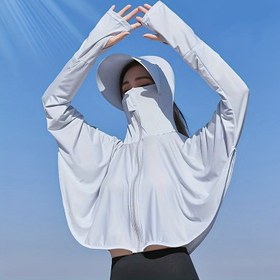 Resim Kadınların Kısa Kollu Buz Hissi Güneş Koruma Bisiklet Ceketi, Yaz Uzun Kollu, Polyester, Güneş Şapkası, Tüy Olmadan, Örgü, Esneklik, Kapüşonlu, Dış Mekan, Bisiklet, Binicilik İçin 