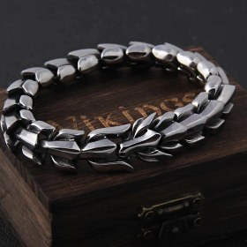 Resim Viking Ouroboros Iskandinav Nordik Ejderha Tasarımlı 316L Dragon Bileklik 