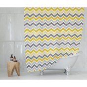 Resim Tropik Home Duş Perdesi Zigzag Desen Banyo Perdesi Su Geçirmez Polyester Kumaş Duş Perde 180X200CM C Halkalı 