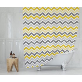 Resim Tropik Home Duş Perdesi Zigzag Desen Banyo Perdesi Su Geçirmez Polyester Kumaş Duş Perde 180X200CM C Halkalı 