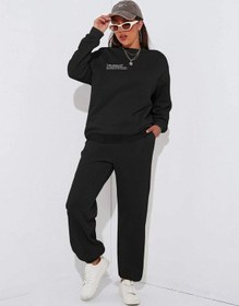 Resim Minimal Los Angeles Sweatshirt Eşofman Altı Jogger- Siyah Alt Üst Takım Oversize Bisiklet Yaka Siyah 