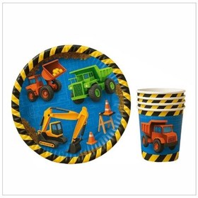 Resim İnşaat Temalı Karton Tabak Ve Bardak Seti 8+8 Adet Çok Renkli 