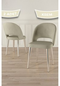Resim Canisa Pane Serisi 2 Adet Krem Mutfak Sandalyesi Babyface Kumaş Krom Kaplama Ayak Krem Sandalye Krom Ayak 