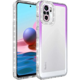 Resim M.TK Moveteck Xiaomi Redmi Note 10 Kılıf Kamera Lens Korumalı Parlak Simli ve Renkli Arkası Şeffaf Kapak 
