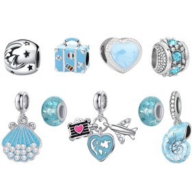 Resim 9 adet - Takı Yapımı Setleri Modaya Uygun Kişilik Yaratıcı Mavi Aşk, Çanta ve Buz Çatlağı Boncuk Dizisi, İnci Kabuk, Salyangoz, Uçak Bagajlı Kolye Kombinasyonu Seti, DIY Takı Bileklik Kolye Bileklik Bileklik Anahtarlık Yapımı Aksesuar Seti, Plaj Seyahati için Çok Uygun 