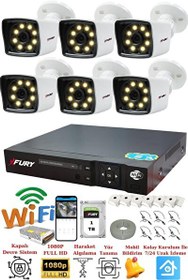 Resim Fury 6 Kameralı 5 MP Lens 1080p 2 MP Color Görüntü 8 Warm Led Gece Görüş FHD Güvenlik Kamera 5525W 1 TB 