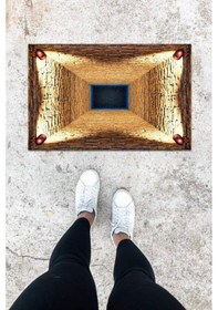 Resim Dijital Baskı Kahverengi Kuyu Desen Kapı Önü Paspası K-1047 