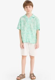 Resim DeFacto Oversize Geniş Kalıp Polo Yaka Desenli Viskon Kısa Kollu Gömlek Erkek Çocuk F5672A825HS 