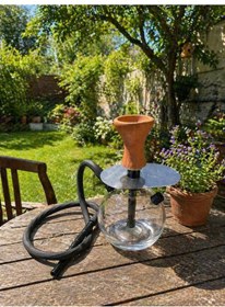 Resim 26 Cm Cam Nargile Seti 13 Cm Taban Çapı Modern Çizgili Tasarım, Balkon & Ev Kullanımı 