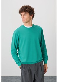 Resim Air Jones Tommy Life Deniz Yeşili Pamuk Yumuşak Dokulu Standart Fit Basic Erkek Sweatshirt - 88363 Yeşil 