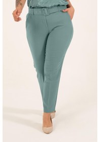 Resim Myline Cep Detaylı Kemerli Klasik Pantolon-Mint Mint Yeşili 
