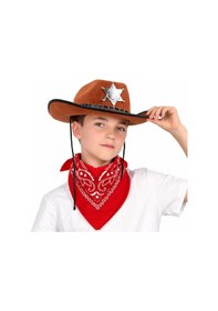 Resim Cosmotex Çocuk Kovboy Şapka Rozetli Kahverengi &amp Kırmızı Bandana Seti 88974007 