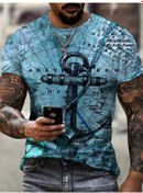 Resim Prosperlink Erkek 3d Vintage Pusula Desenli T-shirt - Hip Hop Modası, Açık Hava Giysimavi 