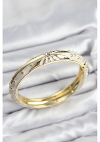 Resim Mineli Pirinç Zirkon Taşlı Bej Desen Motifli Gold Kadın Kelepçe Renkli 