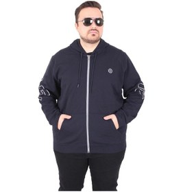 Resim Mocgrande Büyük Beden Kapüşonlu Fermuarlı Sweat Double Face Ossi 25705 Lacıvert Lacivert 