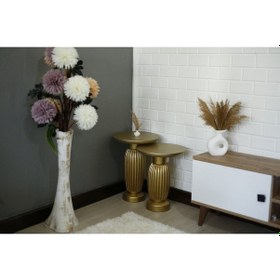 Resim 2'li Vazo Varak Mantar Sehpa Seti Yan Sehpa Varak 