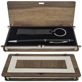 Resim Ahşap Kutulu Siyah Kalem Ve Anahtarlık Set 01 