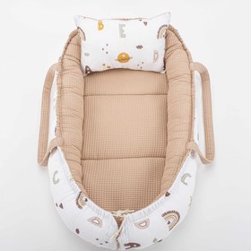 Resim Babynest ve Yastık - Çift Taraflı - Kumsal Beji Petek - Galaksi ve Harfler 