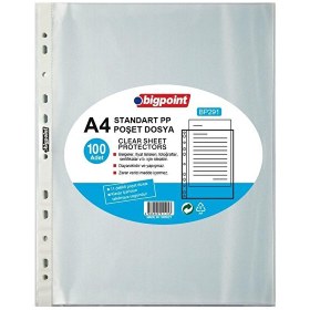 Resim Bigpoint BP291 Föy Dosya Standart 40 Mikron A4 Şeffaf 100'lü Paket Poşet Dosya 
