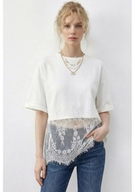 Resim Shade Kadın Bisiklet Yaka Dantel Detaylı Rahat Kalıp T-shirt 1074 60286064 - Beyaz 