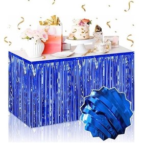 Resim Kendinden Yapışkanlı Mavi Metalize Püsküllü Masa Eteği 75 X 275 Cm Parti Süslemesi Diğer 