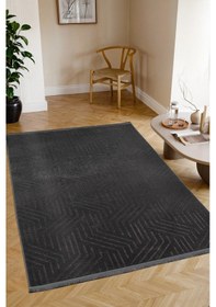 Resim Kaymaz Taban Yıkanabilir Modern Salon Mutfak Oturma Odası Çocuk Odası Halısı 5025 Antrasıt 