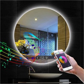 Resim Global Led Mirror 60 cm Bluetoothlu Dokunmatik Tuşlu Buğu Yapmayan Ledli Yuvarlak Banyo Aynası 