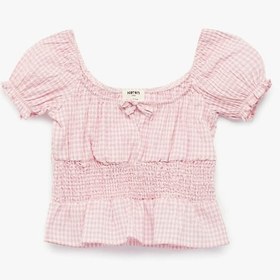 Resim Koton Fiyonklu Pötikare Desenli Pembe Kız Çocuk Bluz 6skg60103aw Pembe 