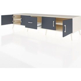 Resim Kronos Tv Ünitesi 2 Raflı Tek Çekmeceli 4 Kapaklı 220x59x51 Aytaşı-antrasit Antrasıt/antrasıt - Aytası 