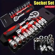Resim Ratchet Anahtar Seti, Krom Kaplama Çelik 1/4 1/2 İnç İki Yönlü Tekerlekli Anahtar Otomatik Tamir Aracı 