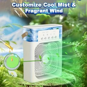 Resim Mini Frost Fan, Taşınabilir Klima AC Soğutucu Nemlendirici 1/2/3 Saat Zamanlayıcı, 7 Renkli LED Işıklar, 3 Rüzgar Hızı ve 3 Sis Modu Ofis Ev Yurt Seyahat İçin (Yeşil/Beyaz) 
