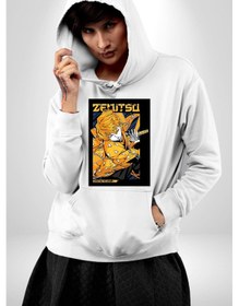 Resim Zenitsu Agatsuma Anime Kadın Erkek Beyaz Kapüşonlu Sweatshirt Hoodie Beyaz 