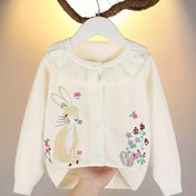 Resim Tavşan Nakışlı Kız Çocuklar İçin Termal Örgü Hırka Yuvarlak Yaka Volan Detaylı Rahat ve Şirin Örme Ceketler 