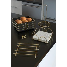 Resim Karteya Paslanmaz Gold Servis Sunum Seti Ekmeklik Ekmek Sepeti Mutfak Havluluk Peçetelik Nihale 4 Parça 