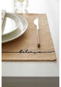 Resim Ocean Home Textile 6 Adet Jüt Believe Baskılı Sofra Sunum Tabak Altlığı Supla Amerikan Servisi 45 x 35 CM Bej 