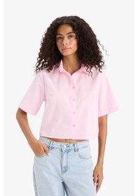 Resim Defacto Regular Fit Gömlek Yaka Poplin Kısa Kollu Gömlek F8580ax25smpn205 Pembe 