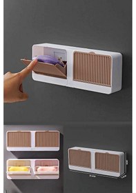 Resim 2 Bölmeli Yapışkanlı Duvara Monte Mutfak Banyo Katı Sabunluk Kahve 