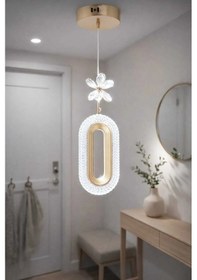 Resim Bohem Aydınlatma Elips Tekli Sarkıt Gold 3 Renk Led Modern Avize Gold 