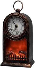 Resim Dekoratif Şömine Saat Led Alevli Elektirkli Pilli 27cm 