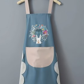 Resim Sevimli Karikatür Tavşan & Çiçek Desen PVC Önlük - Bölmeli Geniş Cep, Kadınsız ve Erkeksiz Daya 