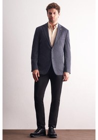 Resim Lacivert Mono Yaka Kendinden Desenli Esnek 6 Drop Comfort Fit Classic Ceket 1002255155 Lacivert 