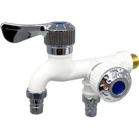 Resim Maiyame Beyaz Seramik+metal 1/2" İğne, Çift Su Çıkışı, Mutfak-balkon-banyo Multifonksiyonlu Musluk Sebze Yıkama, Çiçek Sulama, Araba Yıkama 
