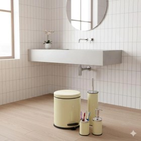 Resim Vinoks Eko Serisi 4' Lü Banyo Seti Çöp Kovası+Kolozet Fırçası+Sabunluk+Fırçalık Krem 