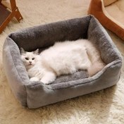 Resim Rahat Gri/Yeşil Kadife Kedi Yatağı - Tüm Sezonlar İçin Peluş Evcil Hayvan Kanepe ile Yumuşak Minder, Montajlı Kapalı Uyku Yuvası Kediler ve Küçük Köpekler için, Rahat ve Konforlu Tasarım 