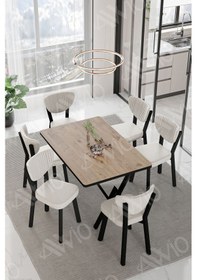 Resim Avvio Dora Elma Sandalye 80x140 Yemek Masası Mutfak Masası 6 Kişilik Masa Sandalye Takım Akça 